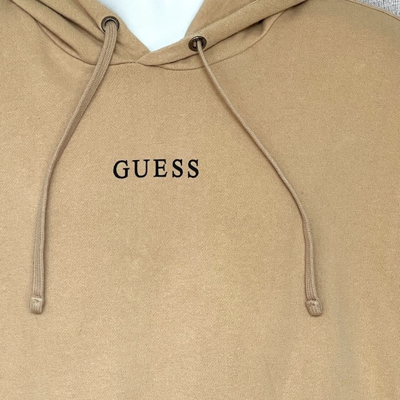 Vintage Guess Hoodie Size Large Tan Pullover Drawstring Logo 100% Cotton - Picture 2 of 6